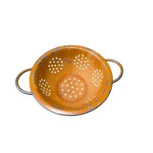 Vintage orange enamelware colander strainer, MCM asthetic, Mini/small size